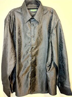 Inserch Icon Black Paisley Jacquard Dress Shirt 3XL Button Front